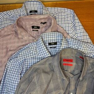 Hugo Boss 16.5 34/35 Striped Checkered Shirts Lot of 4 Sharp Fit Long Sleeve